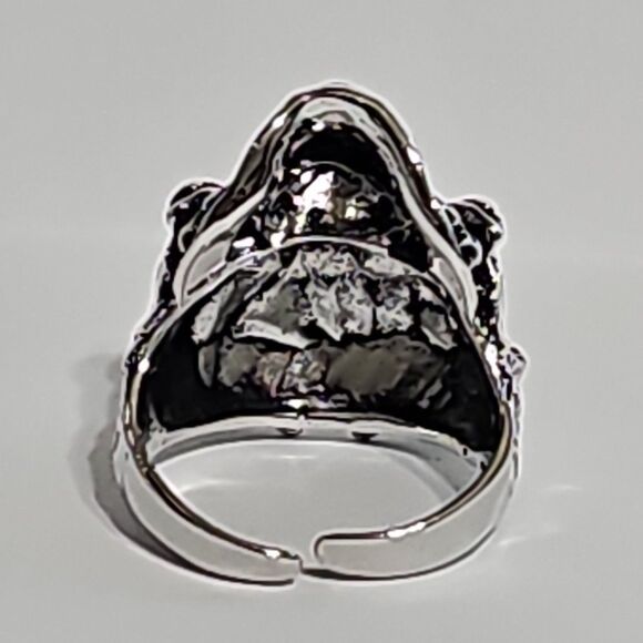 Mens Gothic Skull Ring W/ Dragon & Skull Engraving Adjustable Open Band Alloy - Picture 8 of 8